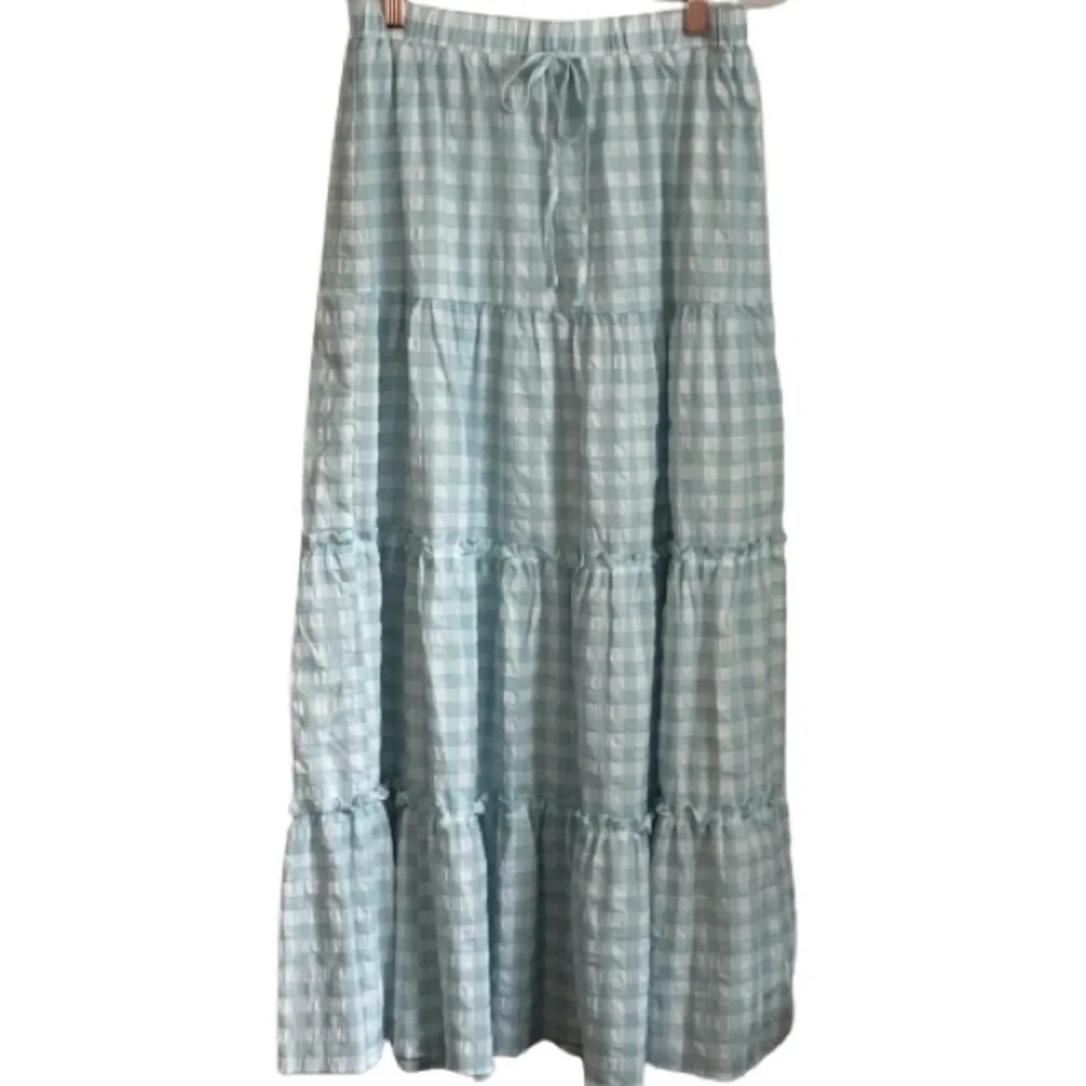 NWOT Talulah 2 Pcs Gingham Sleeveless Top Tiered Skirt Blue White Size M - Picture 13 of 15